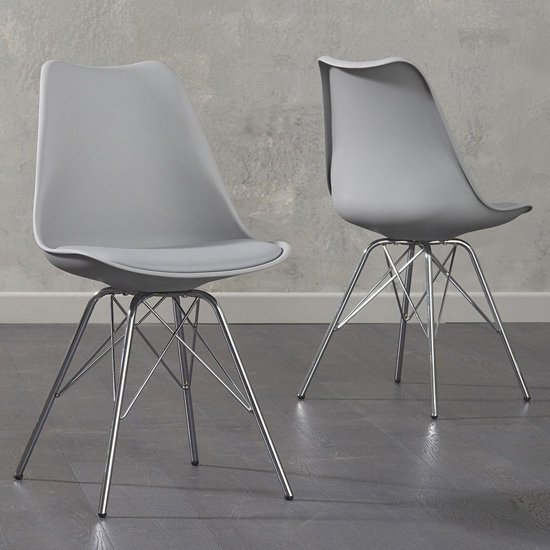 Calabasus Light Grey Faux Leather Dining Chairs In Pair