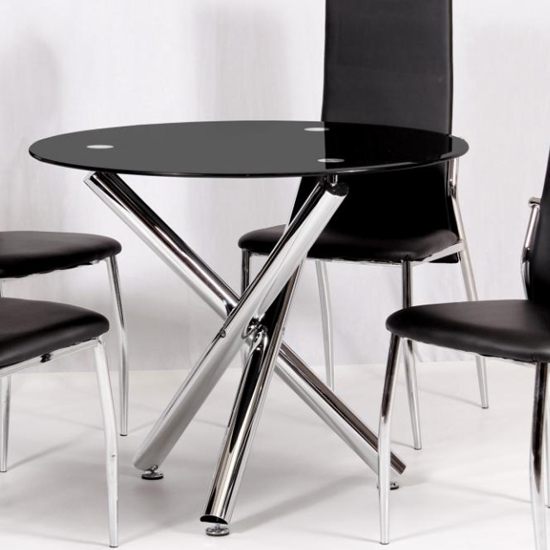 Calder Black Glass Dining Table With Chrome Metal Legs