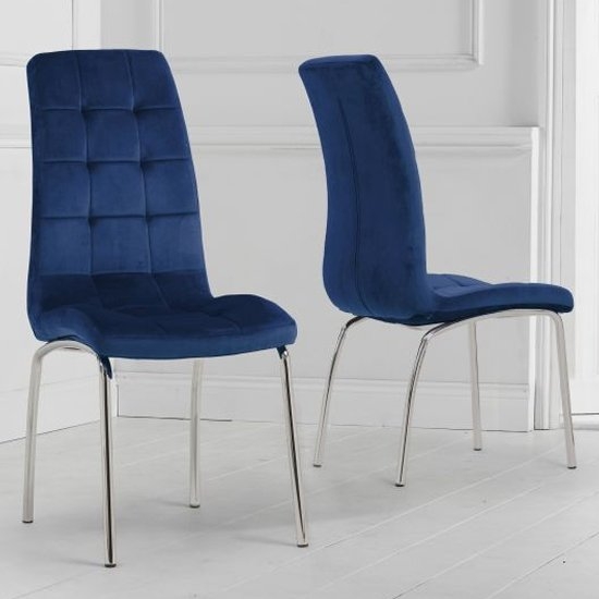 California Blue Velvet Dining Chairs In Pair