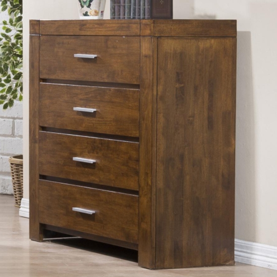 California Solid Rubberwood Chest Of Drawers In Rustic Oak With 4 Drawers