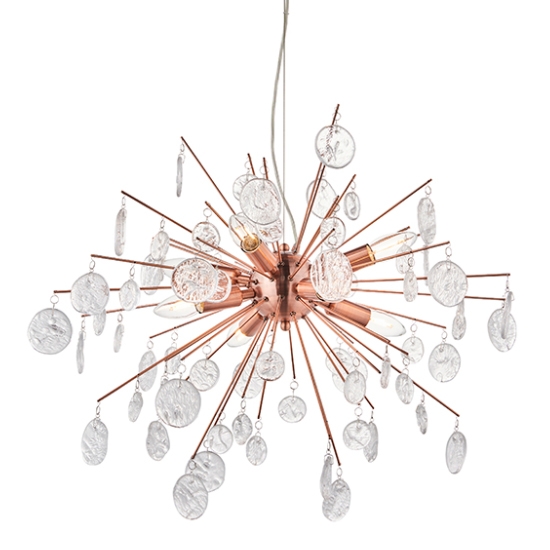 Calla 8 Lights Clear Glass Detailing Ceiling Pendant Light In Copper