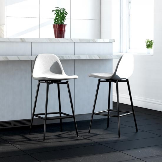 Calvin Grey Velvet Upholstered Bar Stools In Pair