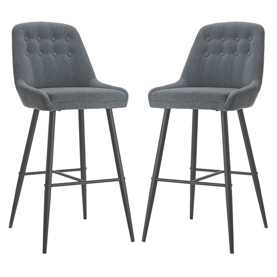 Cambridge Grey Fabric Bar Chairs In Pair With Black Metal Legs