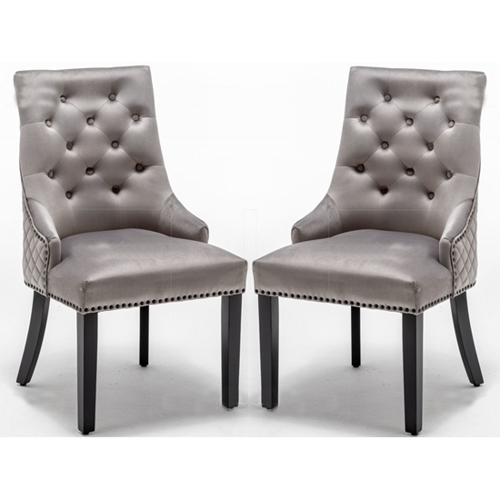 Cambridge Round Knocker Light Grey Velvet Upholstered Dining Chair In Pair