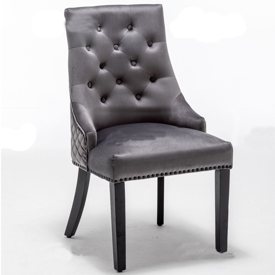 Cambridge Round Knocker Velvet Upholstered Dining Chair In Dark Grey