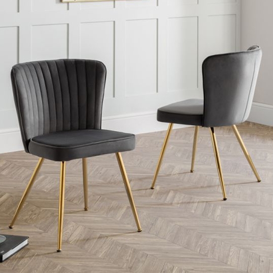 Cannes Grey Velvet Dining Chairs In Pair