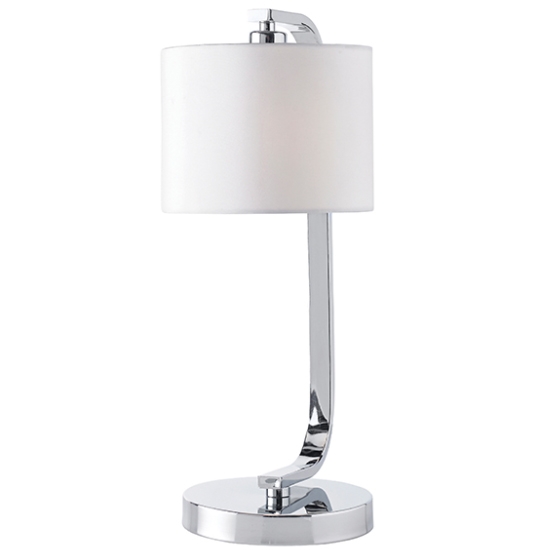 Canning White Faux Silk Drum Shade Table Lamp In Polished Chrome
