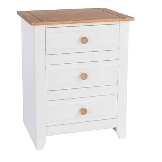 Capri Wooden 3 Drawers Petite Bedside Cabinet In Pine And White