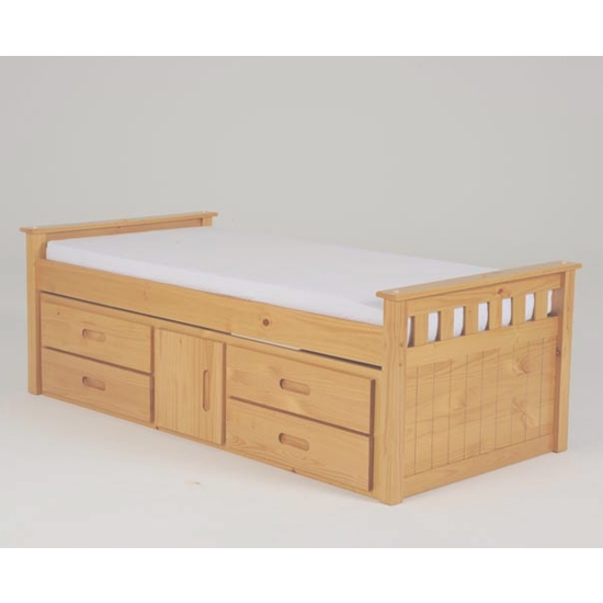 Captains Wooden Single Bed In Oak With 1 Door And 4 Drawers