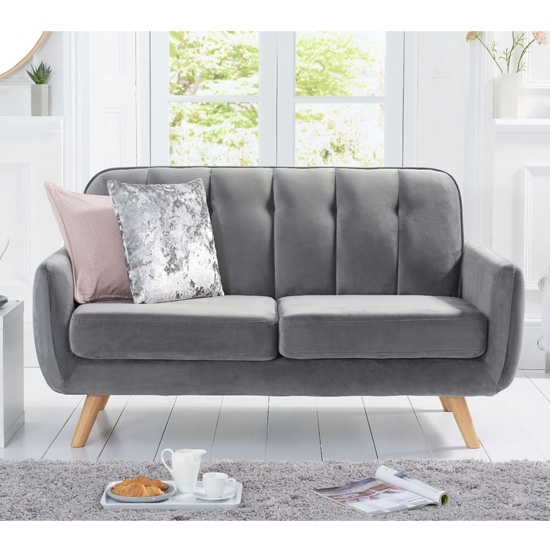 Caren Velvet Upholstered 2 Seater Sofa In Grey