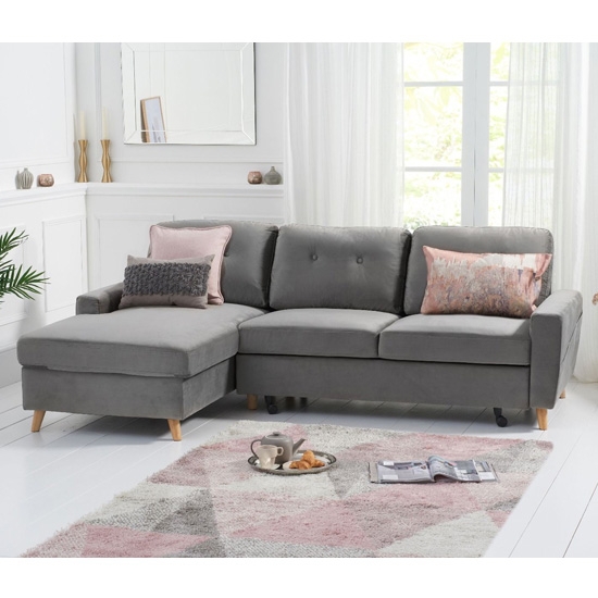 Carlotta Velvet Left Hand Facing Chaise Sofa Bed In Grey