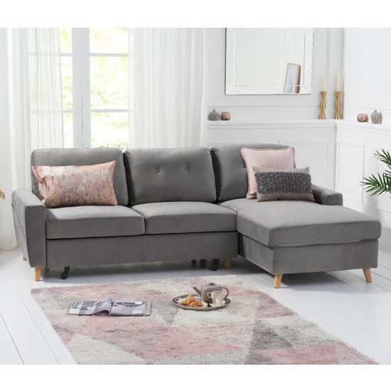 Carlotta Velvet Right Hand Facing Chaise Sofa Bed In Grey