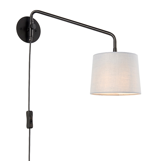 Carlson Light Grey Cotton Shade Swing Arm Wall Light In Matt Black