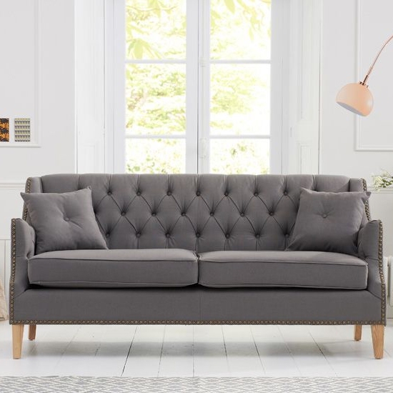 Carmen Fabric Upholstered 3 Seater Sofa In Grey