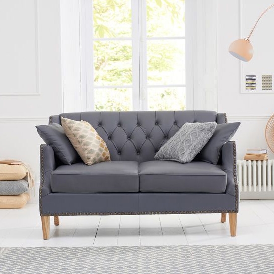 Carmen Faux Leather 2 Seater Sofa In Grey