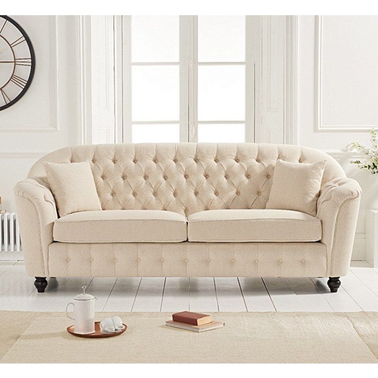 Carrie Linen Fabric Upholstered 3 Seater Sofa In Beige