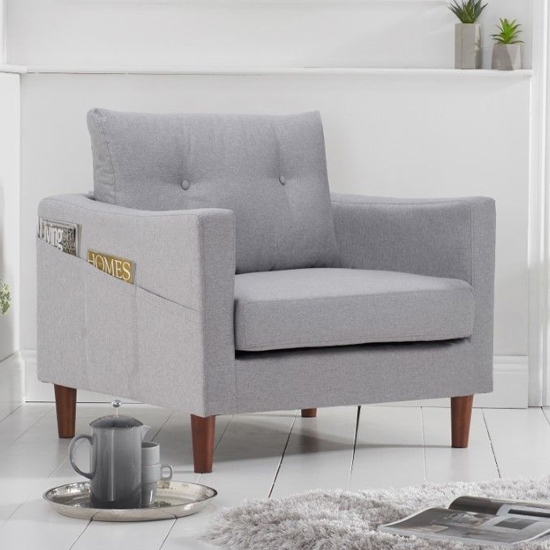 Carrie Linen Fabric Upholstered Armchair In Grey