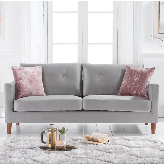 Carrie Velvet Upholstered 3 Seater Sofa In Grey