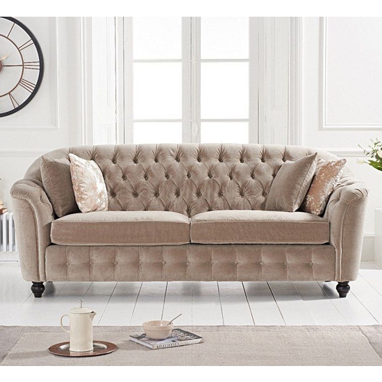 Carrie Velvet Upholstered 3 Seater Sofa In Mink