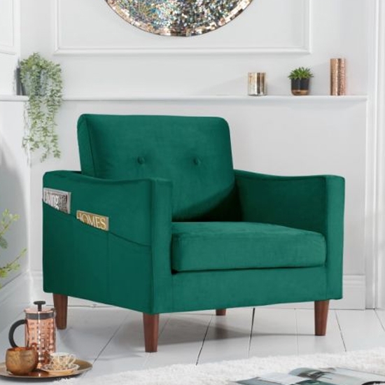 Carrie Velvet Upholstered Armchair In Green