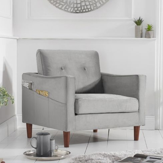 Carrie Velvet Upholstered Armchair In Grey