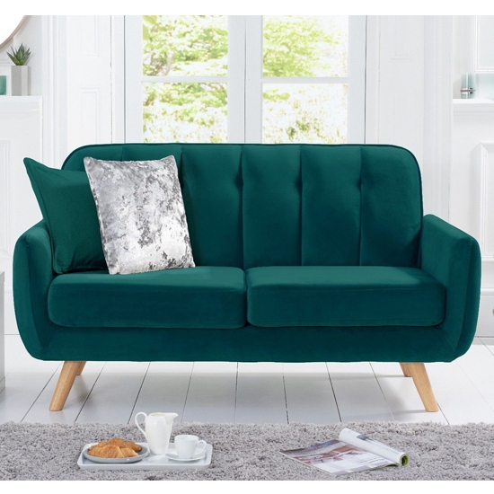 Carvella Velvet Upholstered 2 Seater Sofa In Green