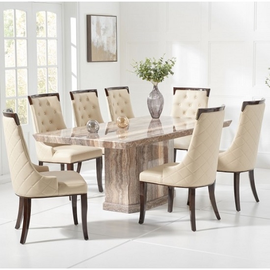 Carvelle Large Marble Dining Table In Brown With 6 Rome Chairs