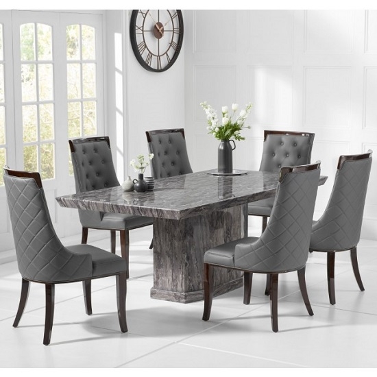 Carvelle Small Marble Dining Table In Grey With 4 Rome Chairs