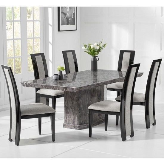 Carvelle Small Marble Dining Table In Grey With 4 Venezia Chairs