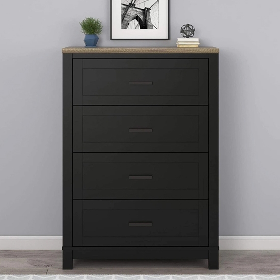 Carver Wooden Chest Of Drawers In Black And Weathered Oak With 4 Drawers