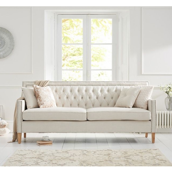 Casa Bella Fabric Upholstered 3 Seater Sofa In Ivory