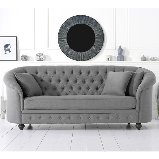 Casey Chesterfield Fabric Upholstered 3 Seater Sofa In Grey