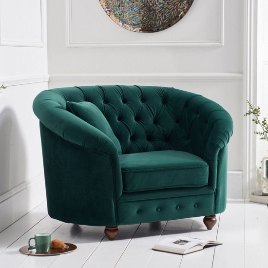 Casey Chesterfield Plush Fabric Upholstered Armchair In Green