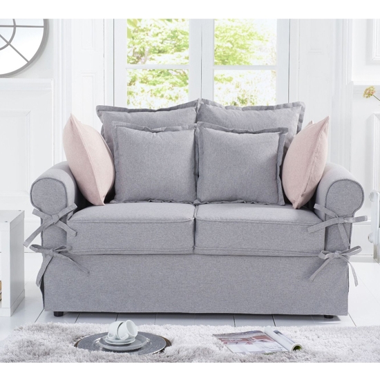 Celia Linen Fabric Upholstered 2 Seater Sofa In Grey