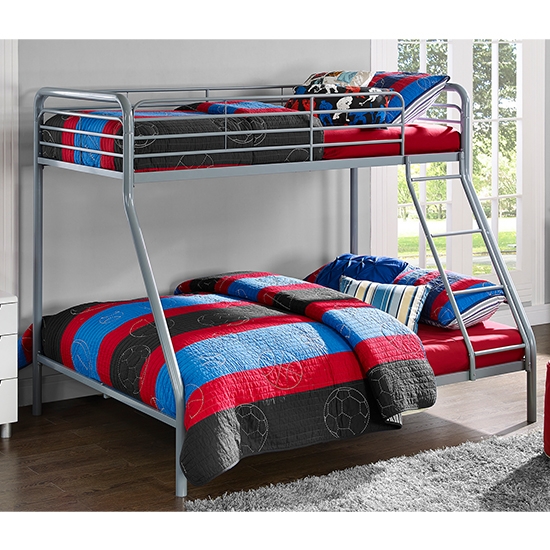 Chadre Metal Single Over Double Bunk Bed In Silver And Grey