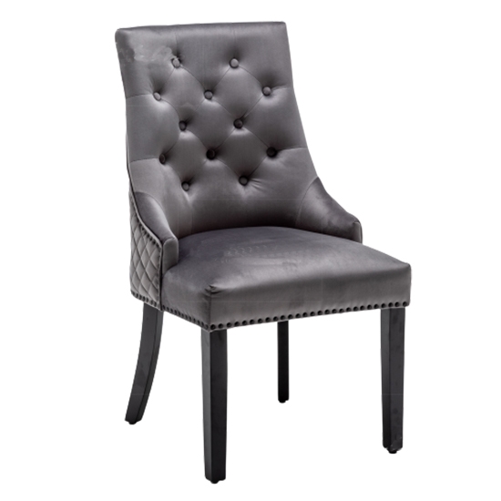 Charleston Lion Knocker Velvet Upholstered Dining Chair In Dark Grey