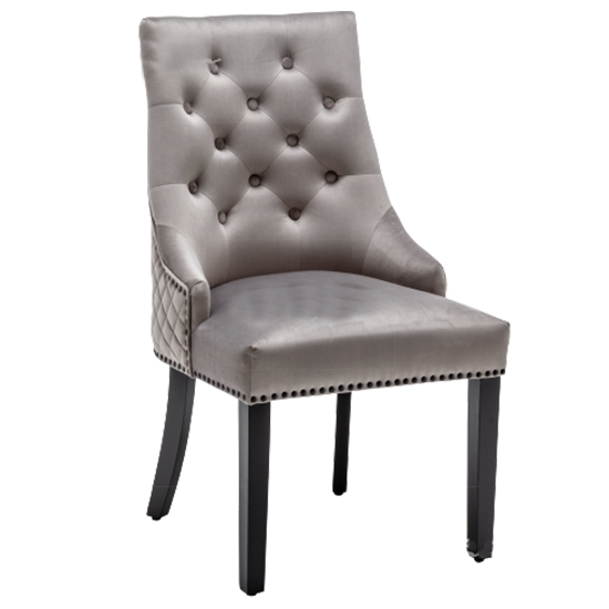 Charleston Lion Knocker Velvet Upholstered Dining Chair In Light Grey