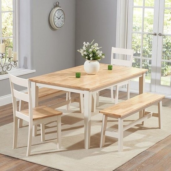Chichester 150cm Dining Set With 2 Chairs And 2 Large Benches In Oak And Cream