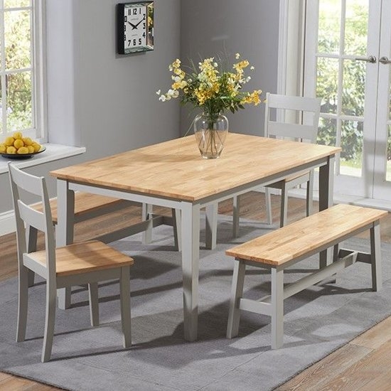 Chichester 150cm Dining Set With 2 Chairs And 2 Large Benches In Oak And Grey