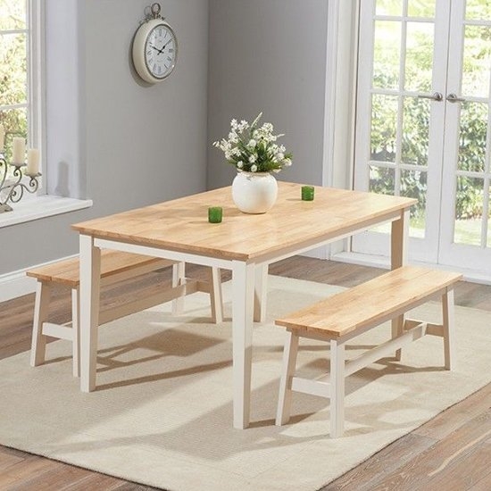 Chichester 150cm Dining Set With 2 Large Benches In Oak And Cream