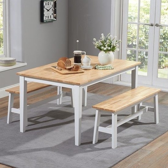 Chichester 150cm Dining Set With 2 Large Benches In Oak And White