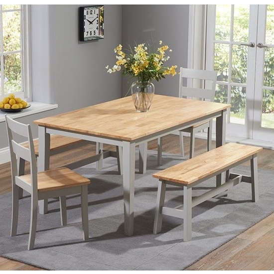 Chichester 150cm Dining Set With 4 Chairs And 1 Large Bench In Oak And Grey