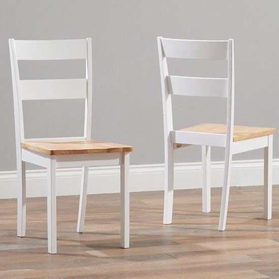 Chichester Oak And White Solid Hardwood Dining Chairs In Pair