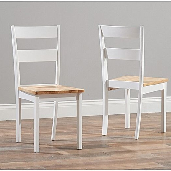 Chichester White Wooden Dining Chairs With Light Oak Seat In Pairs