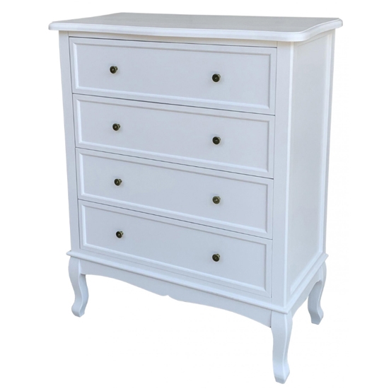 Chloe Wide Wooden Chest Of Drawers In White With 4 Drawers