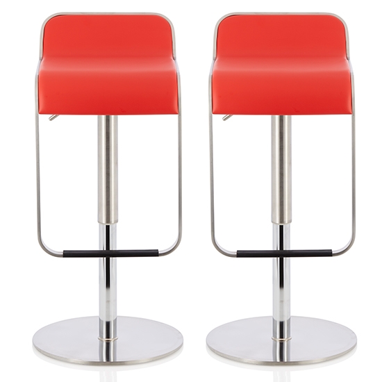 Cindy Red Faux Leather Swivel Adjustable Height Bar Stools In Pair