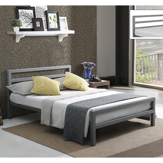 City Block Metal Double Bed In Grey