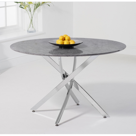 Clara Round Marble Dining Table In Grey High Gloss