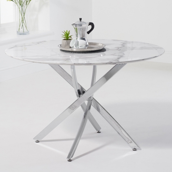 Clara Round Marble Dining Table In White High Gloss