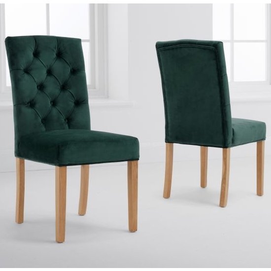 Clarissa Green Velvet Dining Chairs In Pair With Oak Legs